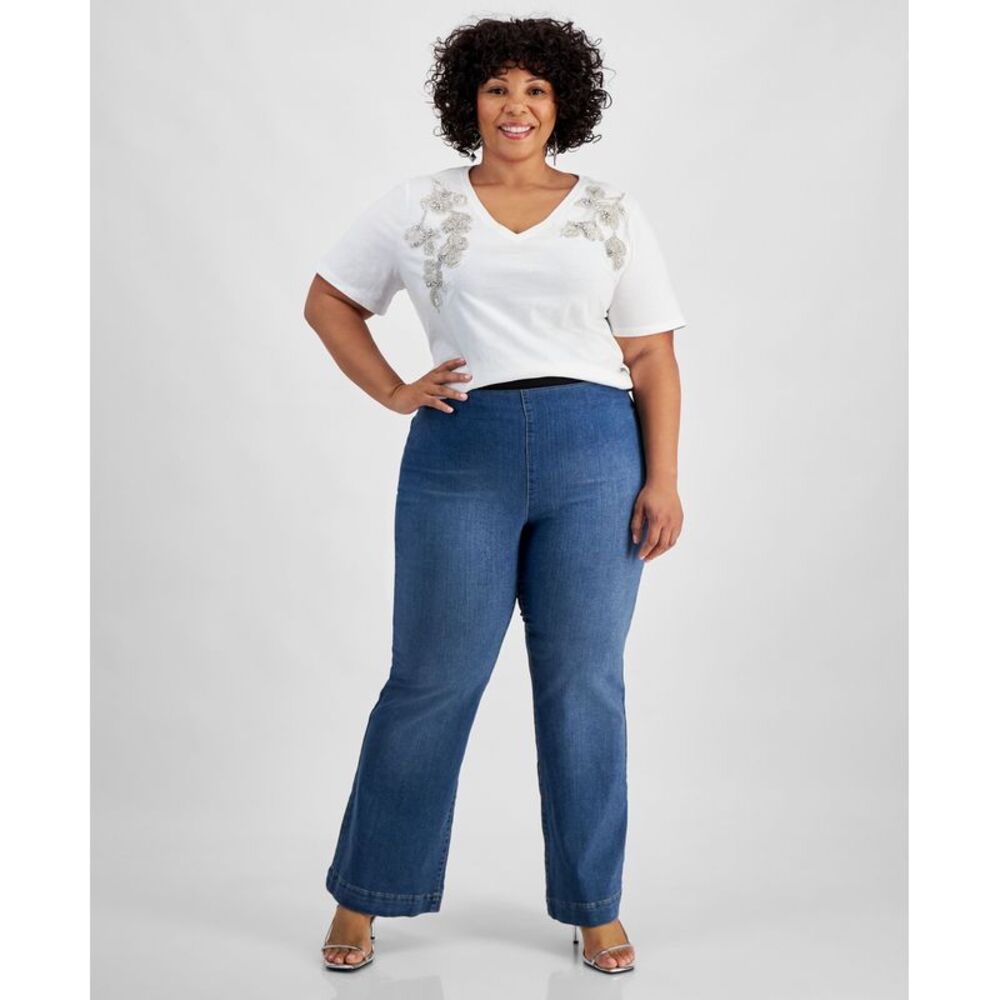 INC International Concepts Plus Size High-Rise Pull-On Flare-Leg Jeans